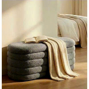 88010014 - Grey : Ghế Ottoman , Bench Oval - Màu Xám